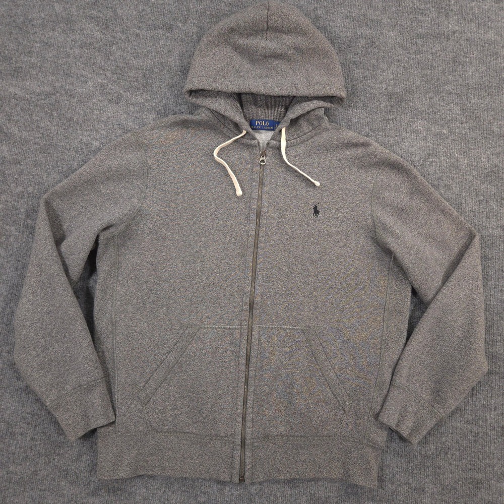 Polo Ralph Lauren Hoodie Mens L Black White Alaskan Heather Full Zip Fleece Pony